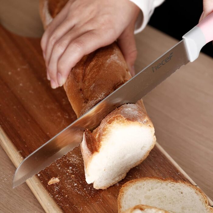 Набір ножів Hecef 14 предметів з дерев'яним блоком, професійний набір кухонних ножів з нержавіючої сталі, з ножицями/ножем для стейку/точильним інструментом (рожевий)