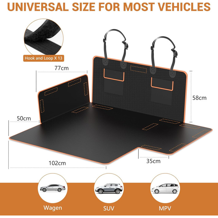 Захист для багажника автомобіля для собак з боковими та захистом краю, універсальна сумка 185x102 см, 600D, водонепроникний, стійкий до подряпин, килимок для багажника для собак, покривало для автомобіля, SUV, Van, Оранжевий