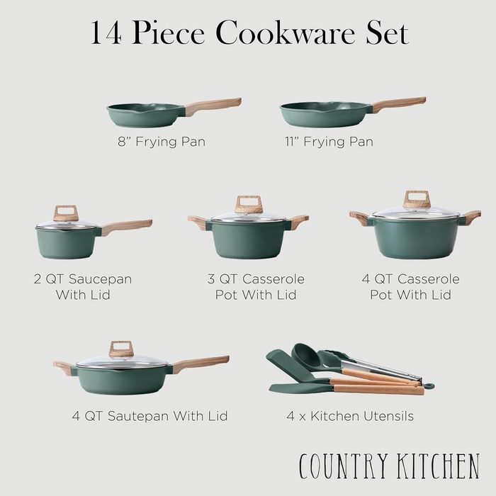 Набір посуду Country Kitchen, 14 предметів, антипригарне покриття, алюміній, кремовий (шавлія) - каструлі, сковороди та аксесуари