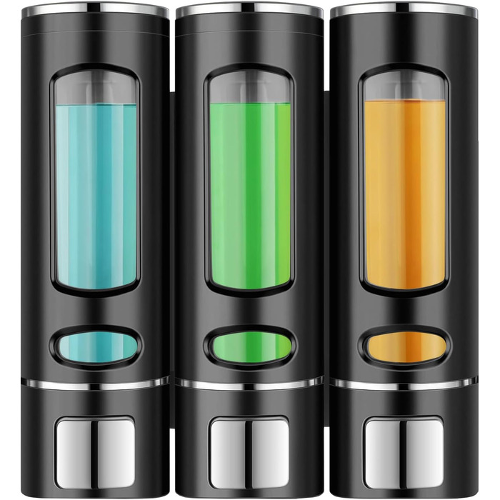 Дозатор для мила Qudubuy, 400 мл, 3 відсіки, настінний, для душу, шампуню, кондиціонера, без свердління, для ванної та кухні, велика місткість