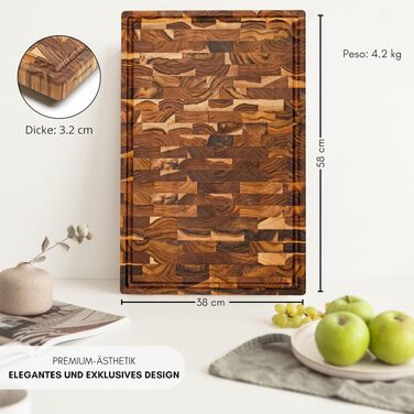 Дошка для нарізання Erreke з тикового дерева (торцевий зріз), 58x38x3,2 см, великий розмір