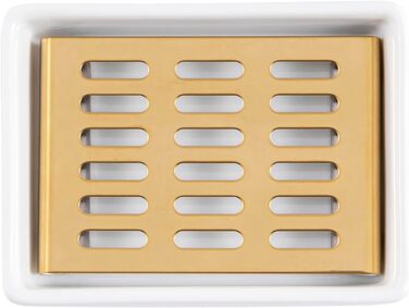 Керамічна мильниця з нержавіючої сталі, подвійна, з піддоном, для ванної кімнати та душу (11,8 x 8,8 x 3 см), золота