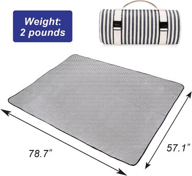 Водонепроникний плед для пікніка TwentyNext, 145x199.9 см, для пляжу, кемпінгу, з ручкою, машинного прання, складаний, в смужку