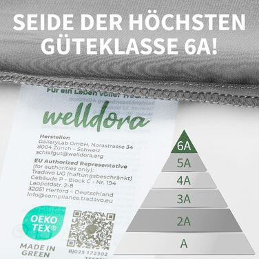 Шовковий наволочка Welldora 80x80, 100% натуральний шовк 6A, 22 моме, сіро-грифельна, для шкіри та волосся, Oeko-Tex, сертифіковано у Швейцарії