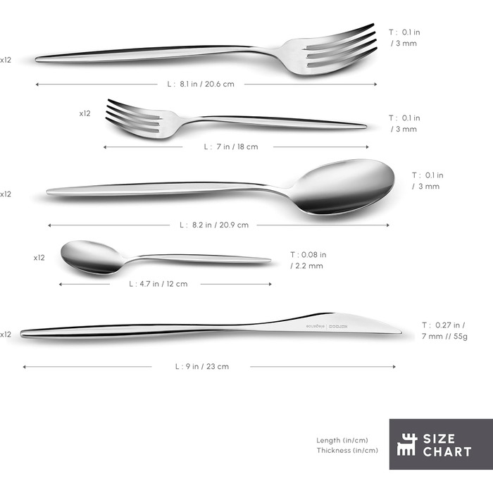 Karaca Lisbon Cutlery Set with Box Set, 60-Piece, for 12 People, 18/10 Stainless Steel Cutlery Set, Dishwasher Safe, Perfect for Everyday Use, Premium Quality