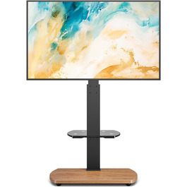 Підставка для телевізора Ttap 32-65 дюймів з дубом та скляною полицею, поворотна та регульована по висоті