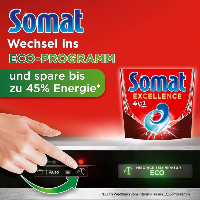 Капсули для посудомийної машини Somat Excellence 4in1, для ідеального очищення та блиску, підходять для Eco-режиму та низьких температур, 20 шт.