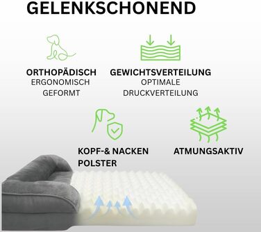 Ортопедичне ліжко для собак ZURMATRADE з Memory Foam – миється, неслизьке, зручне – для великих та маленьких собак – сірого кольору, видалення шерсті L (89x63,5x16,5 см)