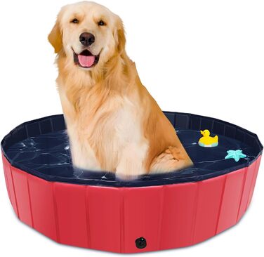 Foldable Dog Pool, 100 x 30.5 inches, Oversized, Hard Plastic, Portable, Swimming Pool for Dogs, Cats, and Children, Pet, Puppy Bathtub, Foldable, Kiddie Pool (red)