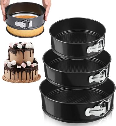 Набір форм для випічки LZYDKH 3 шт. (20/22/24 см) з антипригарним покриттям. Форми для кексів, торти та хліба. Знімний дно.
