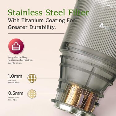 Anybear Швидкий соковичавник холодного віджиму 200W | Tritan, BPA-Free | Для цілих фруктів/овочів | З рецептами соків (Сріблястий)