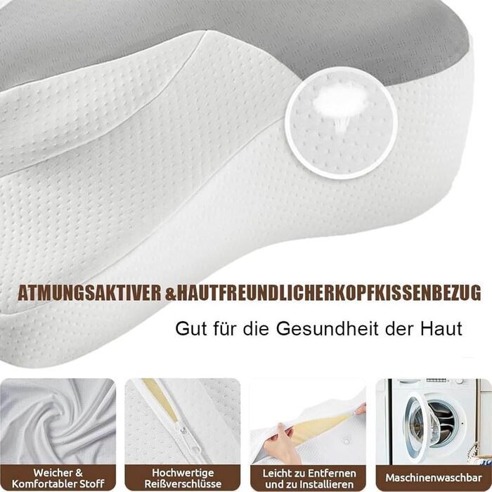 Подушка Pillow Daddy для сну на боці, спині та животі з піни Memory Foam – ортопедична подушка для підтримки шиї, біла, знімний чохол