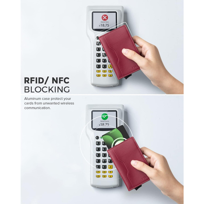Чоловічий картхолдер VULKIT з відділеннями для карток, шкіряний, з металевим pop-up механізмом, червоний