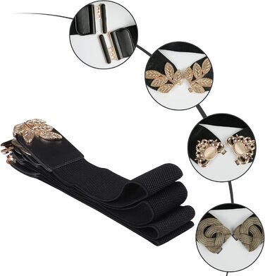 Жіночий еластичний пояс, 4 шт. Чорний вінтажний стрейч-пояс, широка ретро мода для жінок