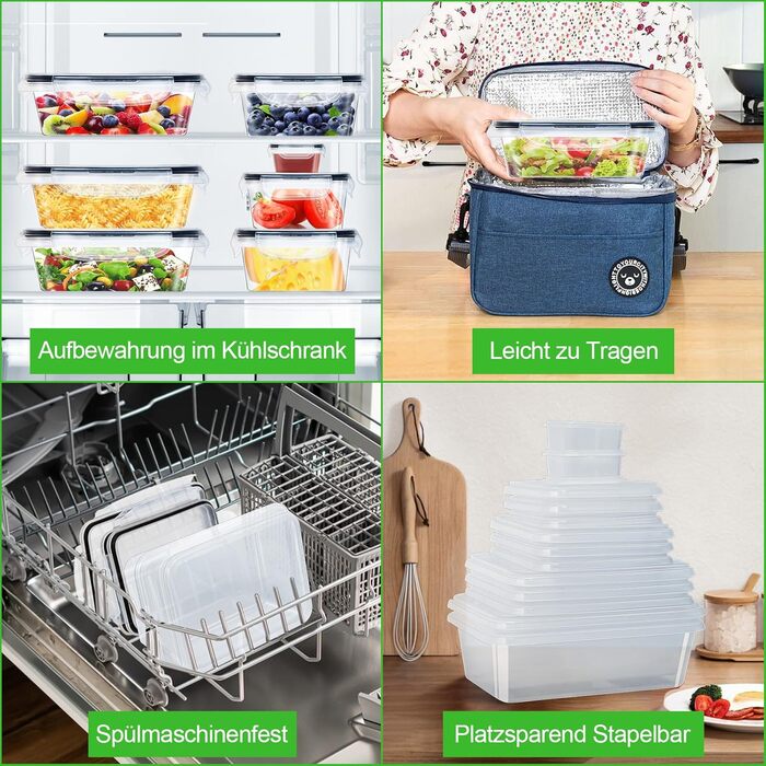 Набір контейнерів Kottwca, 30 шт. (15 контейнерів + 15 кришок) - набір для зберігання продуктів, 100% герметичність, BPA-Free, для мікрохвильовки та холодильника (8 великих об'ємів)