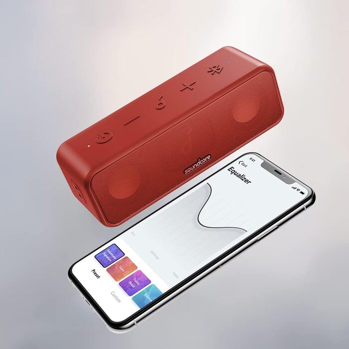 Soundcore 3 Bluetooth колонка: Стереозвук, Titan-драйвер, PartyCast, BassUp, 24 год, IPX7, EQ, Чорний/Червоний