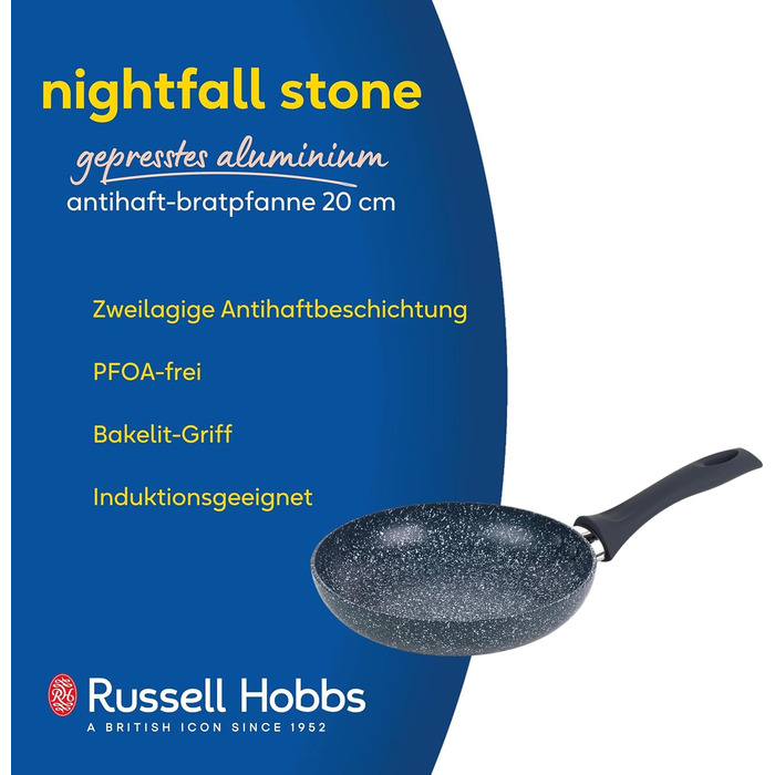 Сковорода Russell Hobbs Nightfall Stone 20 см з антипригарним покриттям, індукційна, з бакелітовою ручкою | Антипригарна, для омлетів