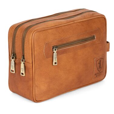 Шкіряна косметичка для подорожей Berliner Bags Vintage Paul, універсальна сумка для аксесуарів (2 відділення), коричнева