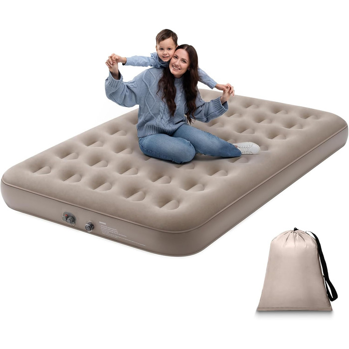 Надувний матрац для 2 осіб з електричним насосом, 190 x 125 x 20 см - для дому та кемпінгу