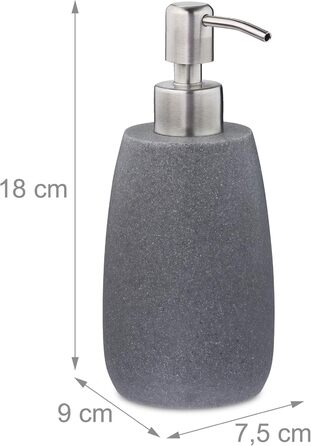 Дозатор мила Relaxdays 300 мл, наповнюваний, для ванної/кухні, сірий, полірезин, нержавіюча сталь