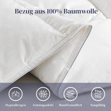 Ковдра BedStory пухова 155x220 см, всесезонна, 1535 г пуху та пера, 100% бавовна, сертифікати Oeko-TEX і RDS, наповнення 450 г/м²