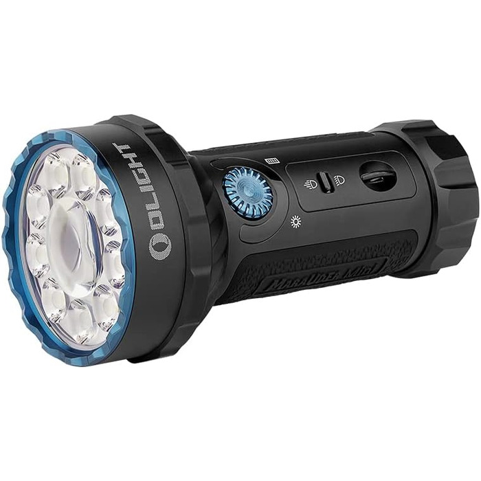 OLIGHT Marauder Mini LED ліхтар Super Hell 7000 Lumen, 600 метрів, перезарядна модель з прожектором та світловим потоком, 3 кольори LED з датчиком відстані, для активного відпочинку (чорний)