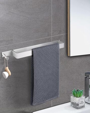 Тримач для рушників LIVEHITOP без свердління, нержавіюча сталь, самоклеючий, сріблястий, 43.5 см, з гачками для ванної кімнати (1 шт.)