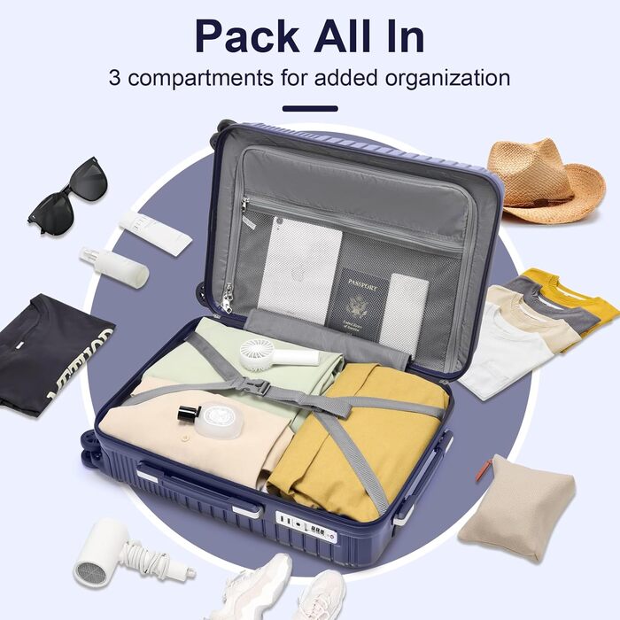 Набір валіз Sea Choice 4 в 1: S/M/L/XL, жорсткий корпус, PC, ручна поклажа, Beautycase, розширюваний, з YKK, TSA-замок, 4 колеса, темно-синій