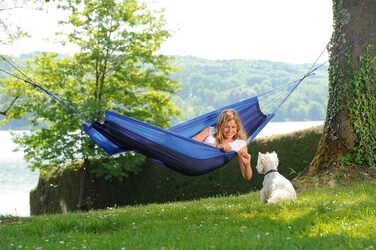 Гамак AMAZONAS Ultra-Light Silk Traveller, нейлон, 220x140 см, до 150 кг, зелений/синій, легкий, компактний