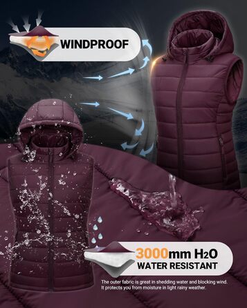 Стьобана жилетка Outdoor Ventures для жінок з капюшоном, гібридна спортивна жилетка для походів та кемпінгу, тепла велосипедна жилетка з капюшоном, лілова, XXL