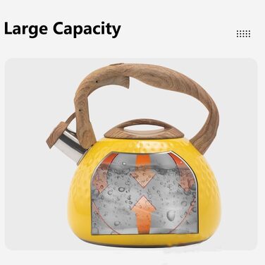 Чайник-свисток з нержавіючої сталі 3L, сумісний з усіма плитами, для чаю та кави, жовтий