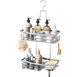 HapiRm Shower Shelf to Hang with Razor Holder & Soap Holder - Hanging Shower Shelf with Multiple Hooks - High-Quality Hanging Shower Shelf Stainless Steel No Drilling-Silver