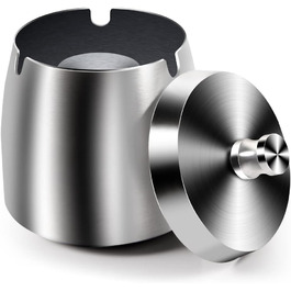 Попільничка для вулиці з кришкою: герметична, вітростійка, сталева попільничка для сигарет, срібна