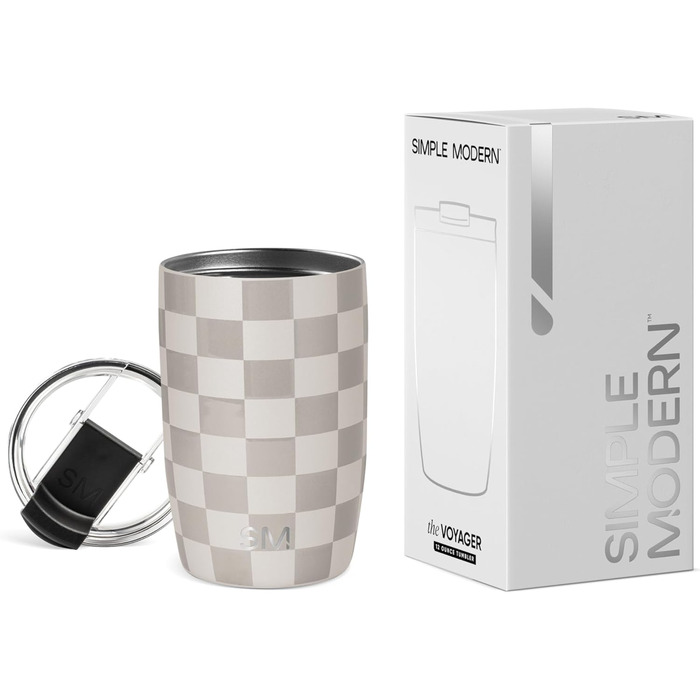 Термокружка Simple Modern Voyager з кришкою-засувкою | З ізольованої нержавіючої сталі | 350 мл, візерунок Checkmate | Подарунок для жінок та чоловіків