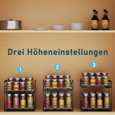 Pull-out Spice Rack, Cabinet Organizer for Kitchen, 2-Tier Spice Storage, Upper and lower baskets can be pulled out independently, Height adjustable for most kitchen cabinets