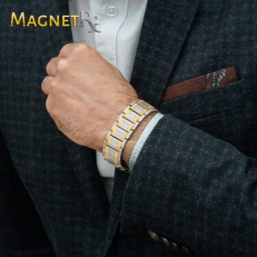Браслет-магнітотерапія MagnetRX® Titan для чоловіків - титановий, регульований, з надійним застібкою (срібло/золото)