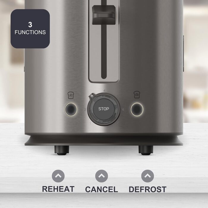 Тостер BLACK+DECKER BXTO1960E з цифровим керуванням, 1960 Вт, 6 рівнів підсмажування, 4 відділення, функції: стоп, підігрів та розморожування, автоматичне центрування, підігрівач для тостів