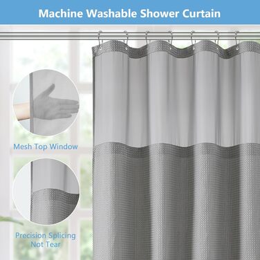 Шторка для душу FY&XZH з гачками, важка, водонепроникна, з ТПУ-покриттям, стиль готелю з сітковим вікном, 2 гачки, зелений (83 x 83 см)