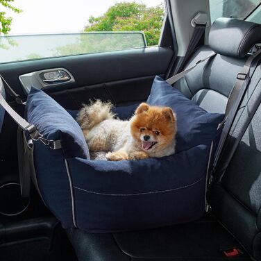Pet Car Seat for Small Dogs - Waterproof and Washable Dog Car Seat with Storage Pockets, Detachable Safety Leash, and Thickened Memory Foam Filling, 58x56x33cm, (Navy Blue)