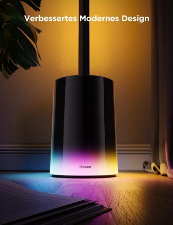 Govee LED торшер RGBIC з димуванням, 1725LM, для вітальні та роботи, сумісний з Matter, 152 см, чорний, 16 мільйонів кольорів, режими сцен, музичний режим для декору спальні, ігрової кімнати