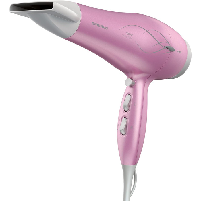 Фен GRUNDIG HD 6280: 2200 Вт, іонізація, керамічне покриття, олія лотоса, 3 режими, холодний струмінь, рожевий/срібний, 2023 модель