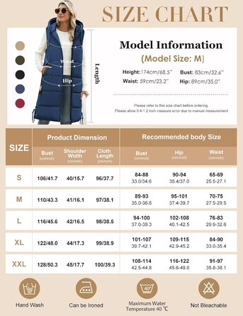 Жіноча довга стьобана жилетка Vancavoo з капюшоном, тепла зимова жилетка, довга жилетка (Морська синя, S)