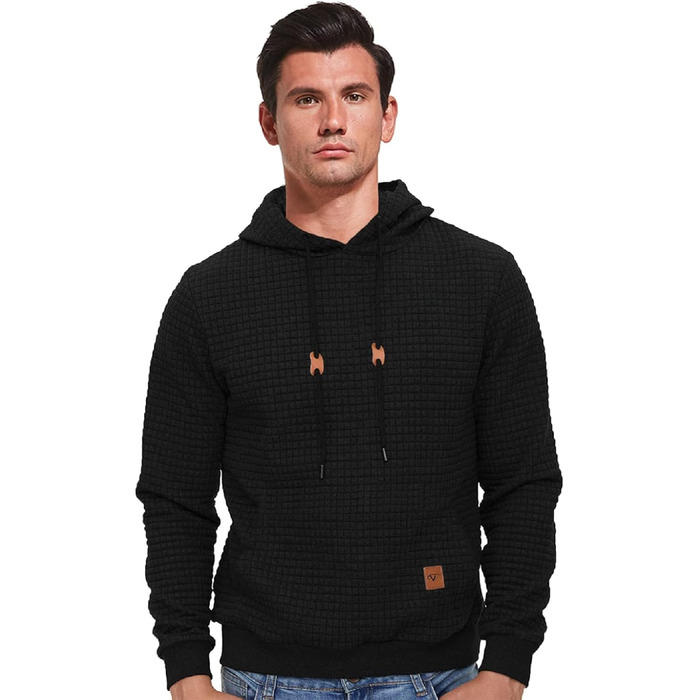 Чоловіча толстовка Tanozer з капюшоном, довгий рукав, в клітинку, чорний (XL)