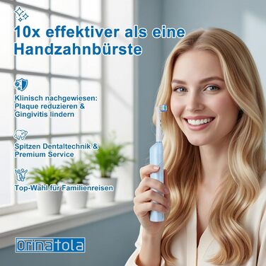 Електрична зубна щітка для дорослих Rotierende з 8 насадками, 3 режимами чищення, акумулятором на 50 днів та Smart-таймером 2 хв - Чорна