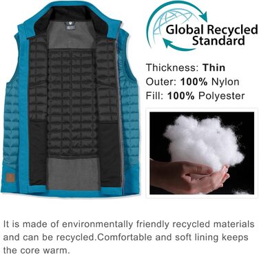 Little Donkey Andy Легка пухова жилетка для чоловіків, тепла безрукавка, outdoor-куртка для піших прогулянок, подорожей та бігу (S, Павіно-блакитний)