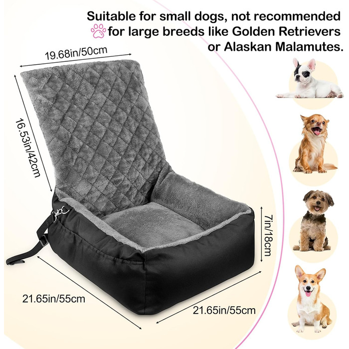 Автокрісло для собак SIVEIS – зручне ліжко з плюшу та кишеню для зберігання, чорне