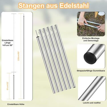 Водонепроникний намет WADEO 3x4 м: брезент для кемпінгу, тент для намету з брусками, кілочками та мотузками, ультралегкий, для кемпінгу та пікніків на природі, хакі