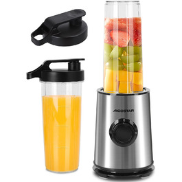 Блендер Aigostar для смузі, Mini Standmixer, 600W, 2 пляшки 800мл з кришкою, 2 швидкості + імпульсний режим, подрібнення льоду, пляшка Tritan, без BPA. Baron