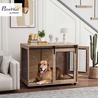 Клітка для собак PawHut з 2 закривними ковзними дверцятами, металева, підвищена, для дому, 98 x 60 x 78 см, горіх