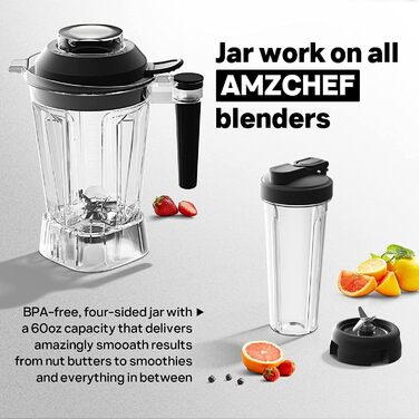 AMZCHEF Mixer Smoothie Maker - 2000W Blender - High-Performance Mixer with LED Timer - 6 Professional 3D Blades - 22000 RPM Stand Mixer - 1.85 Liter Bottle and 600ml Portable Bottle 2000W Black